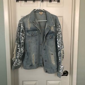SILVER SEQUINS JEAN JACKET